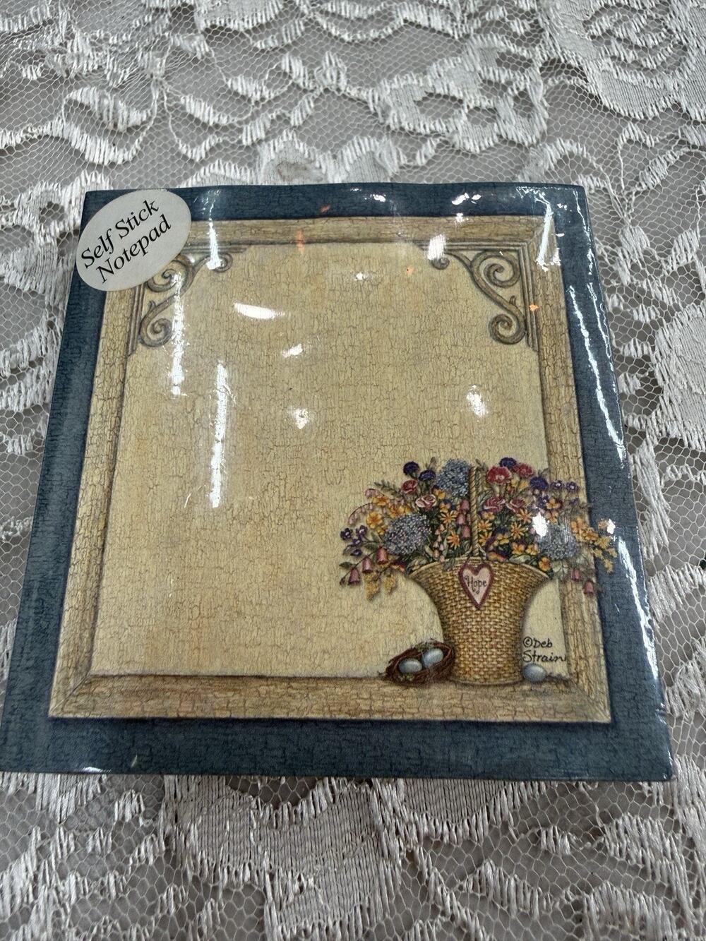 Vintage Deadstock 90s NWT Sticky Notes HOPE basket Cottage Flowers